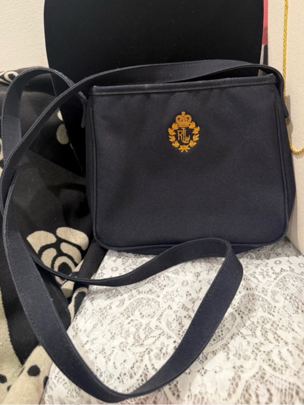 Vintage Ralph Lauren canvas Crossbody with Gold Crest